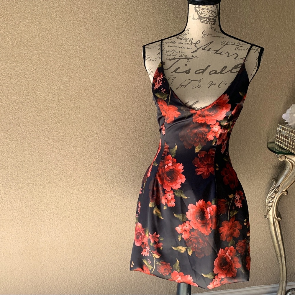 Floral Satin Mini Party Dress